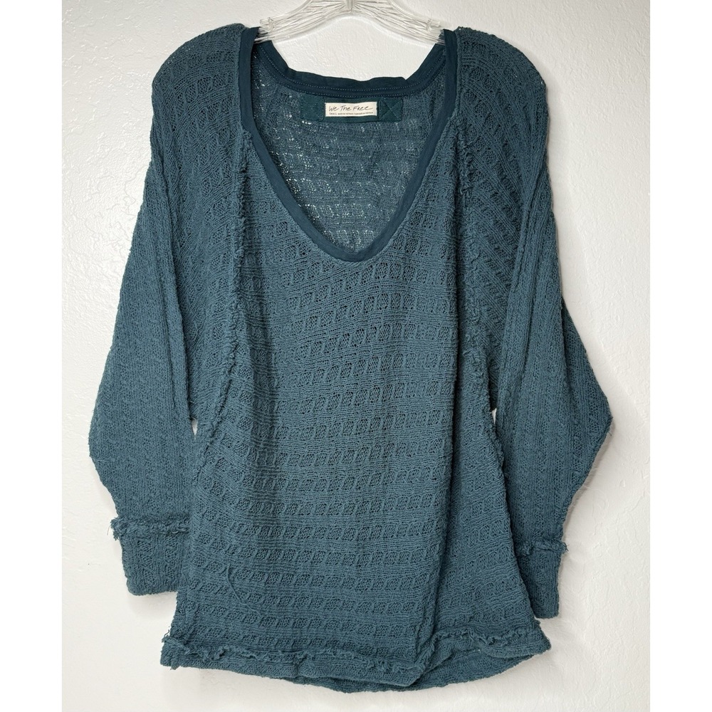 Free People Thein's Hacci Top Size Small Green Dolman Sleeve We The Free Frayed